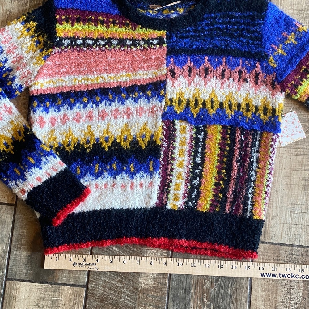 Free People Best Day Ever novelty sweater featuring colorful patchwork design 🆕 - Picture 11 of 12